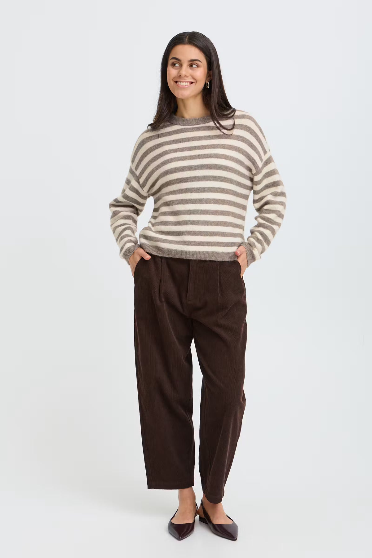 Fransa Women's FRIDAA PU 1 Striped Knit Driftwood