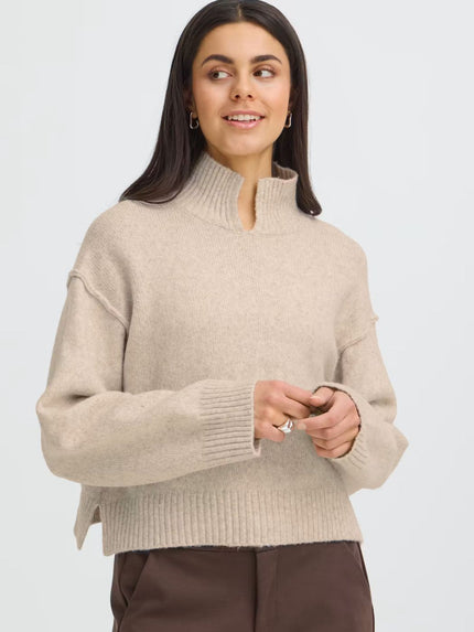 Fransa Women's FRIGIGI PU 3 Oatmeal Boxy Knit-&nbsp; Oatmeal - 20618302 at Kings Road Fashions, Leighton Buzzard, UK