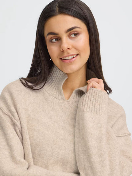 Fransa Women's FRIGIGI PU 3 Oatmeal Boxy Knit-&nbsp; Oatmeal - 20618302 at Kings Road Fashions, Leighton Buzzard, UK