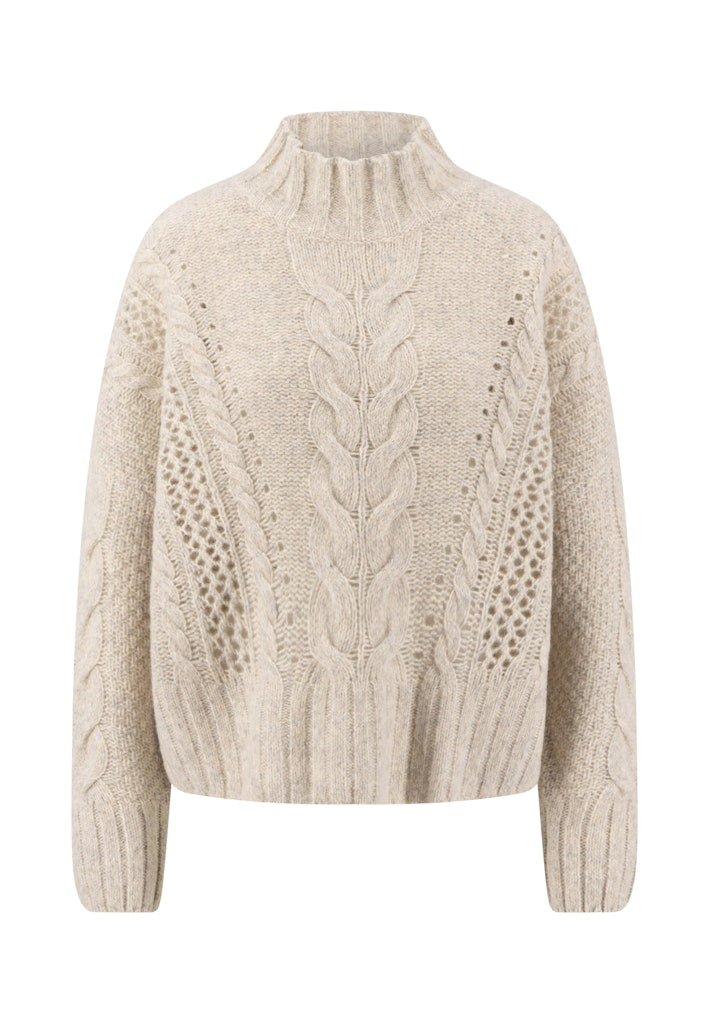 Fynch Hatton Women's Funnel Neck Cable Knit Sweater Neutral Tan - 26107310 - Kings Road Fashions, Leighton Buzzard