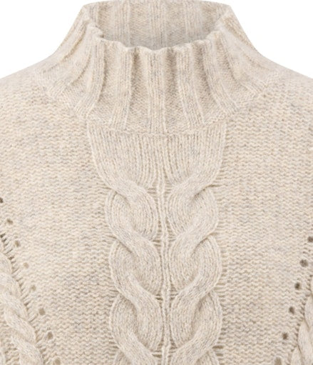 Fynch Hatton Women's Funnel Neck Cable Knit Sweater Neutral Tan - 26107310 - Kings Road Fashions, Leighton Buzzard