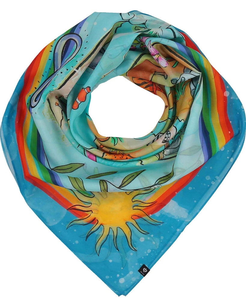 Fraas - Women's Cotton Silk Square Scarf 633037 Blue Skies