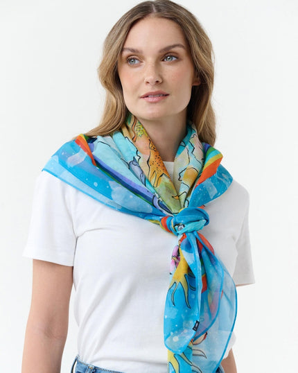 Fraas - Women's Cotton Silk Square Scarf 633037 Blue Skies