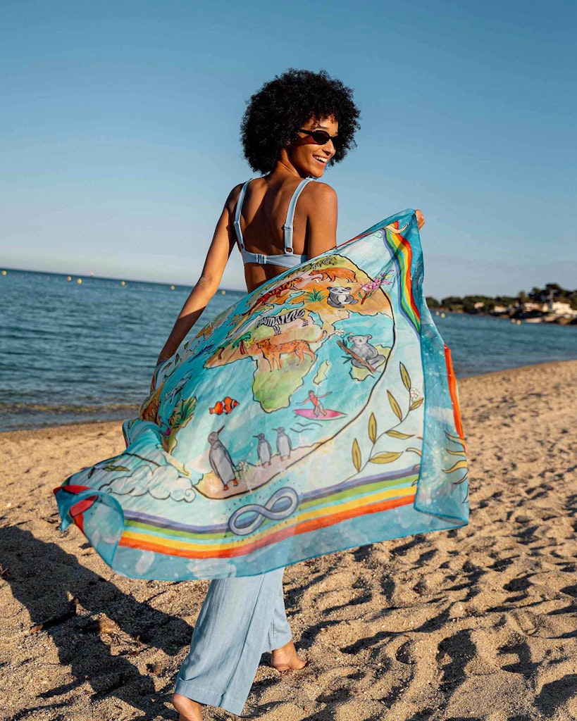 Fraas - Women's Cotton Silk Square Scarf 633037 Blue Skies