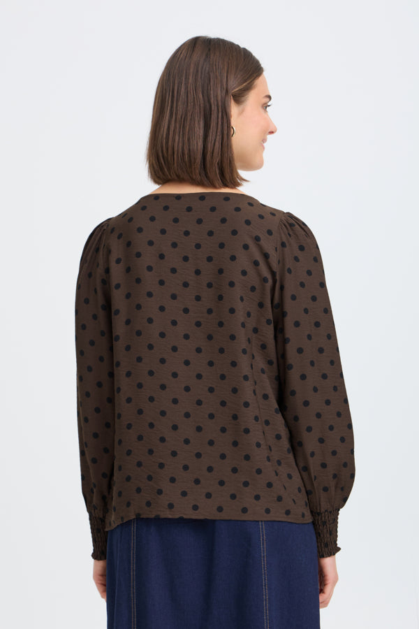 Fransa Women's FRADARA Polka Dot Blouse - Hot Fudge - 20617327 at Kings Road Fashions, Leighton Buzzard, UK