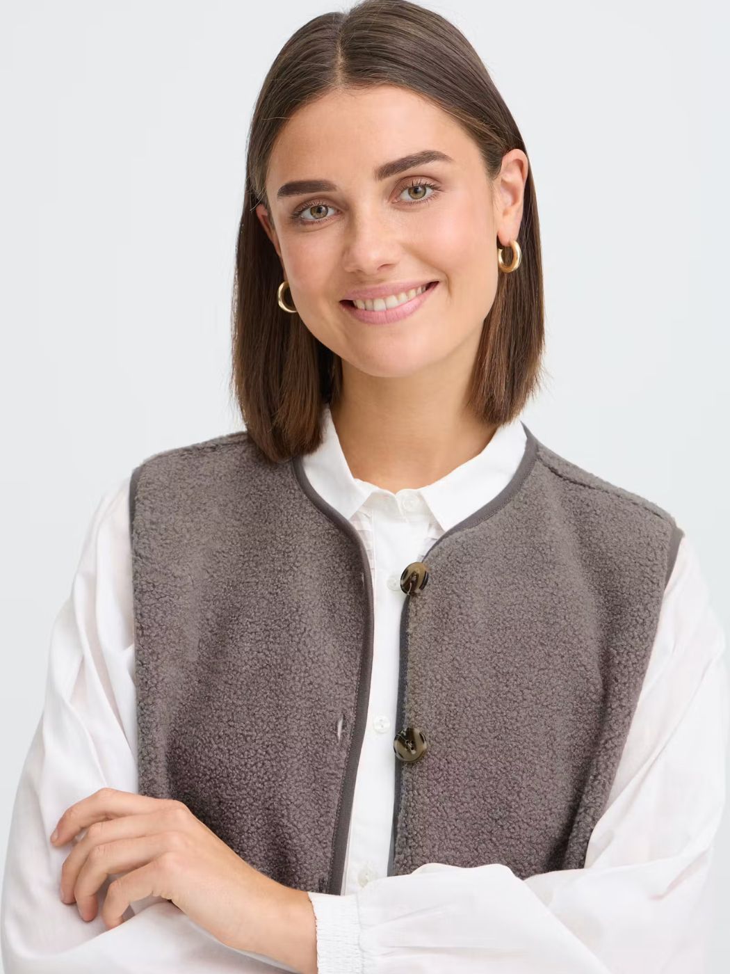 Fransa Women's FRTENYA Teddy Waistcoat - Driftwood - 20618525 at Kings Road Fashions, Leighton Buzzard, UK