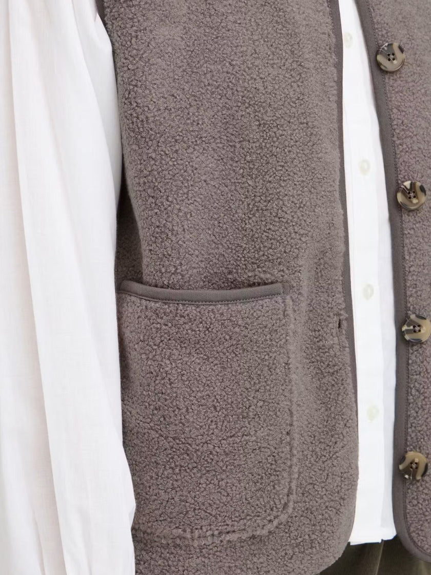 Fransa Women's FRTENYA Teddy Waistcoat - Driftwood - 20618525 at Kings Road Fashions, Leighton Buzzard, UK