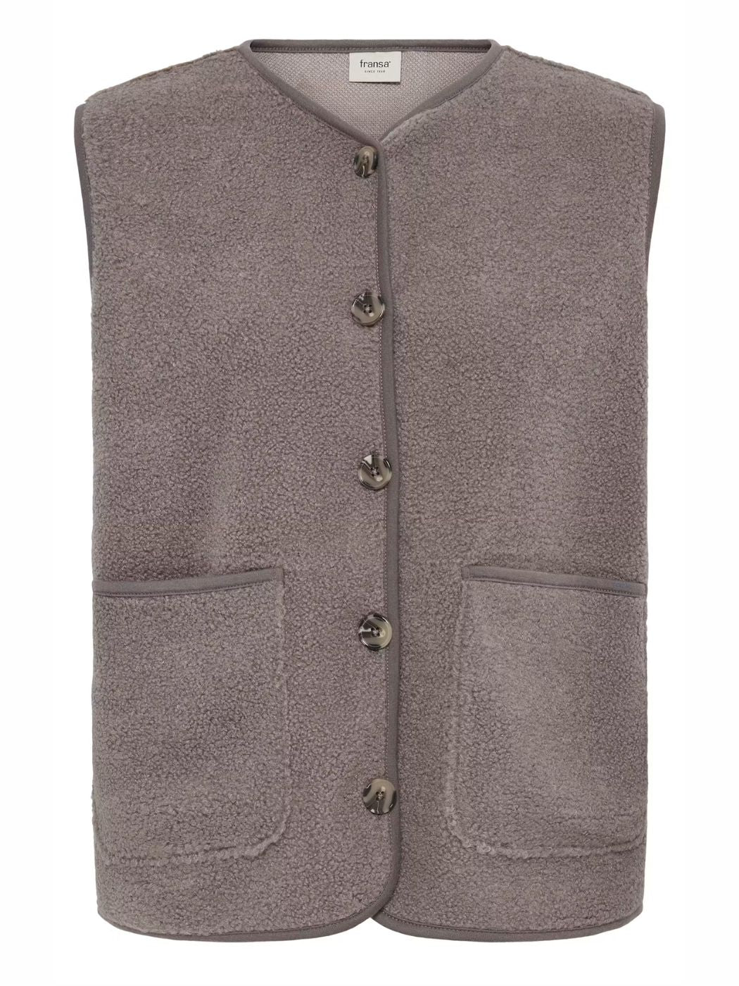 Fransa Women's FRTENYA Teddy Waistcoat - Driftwood - 20618525 at Kings Road Fashions, Leighton Buzzard, UK