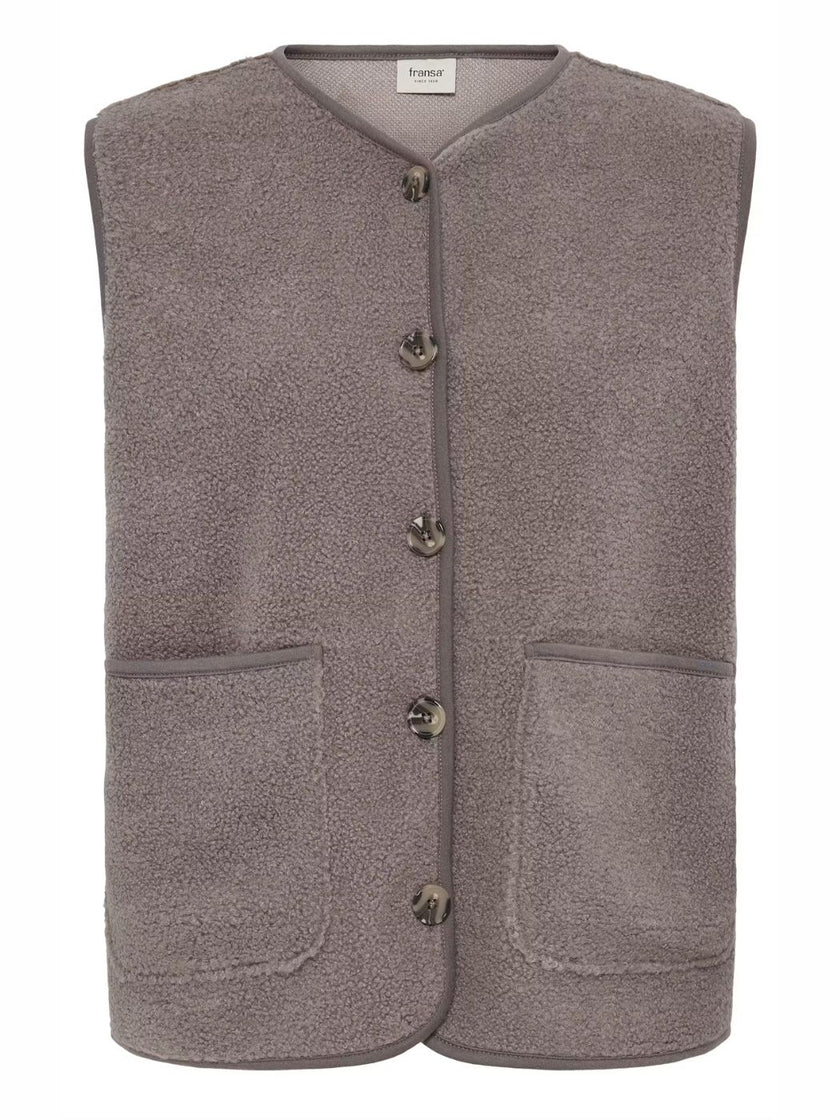 Fransa Women's FRTENYA Teddy Waistcoat - Driftwood - 20618525 at Kings Road Fashions, Leighton Buzzard, UK