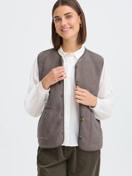 Fransa Women's FRTENYA Teddy Waistcoat - Driftwood - 20618525 at Kings Road Fashions, Leighton Buzzard, UK
