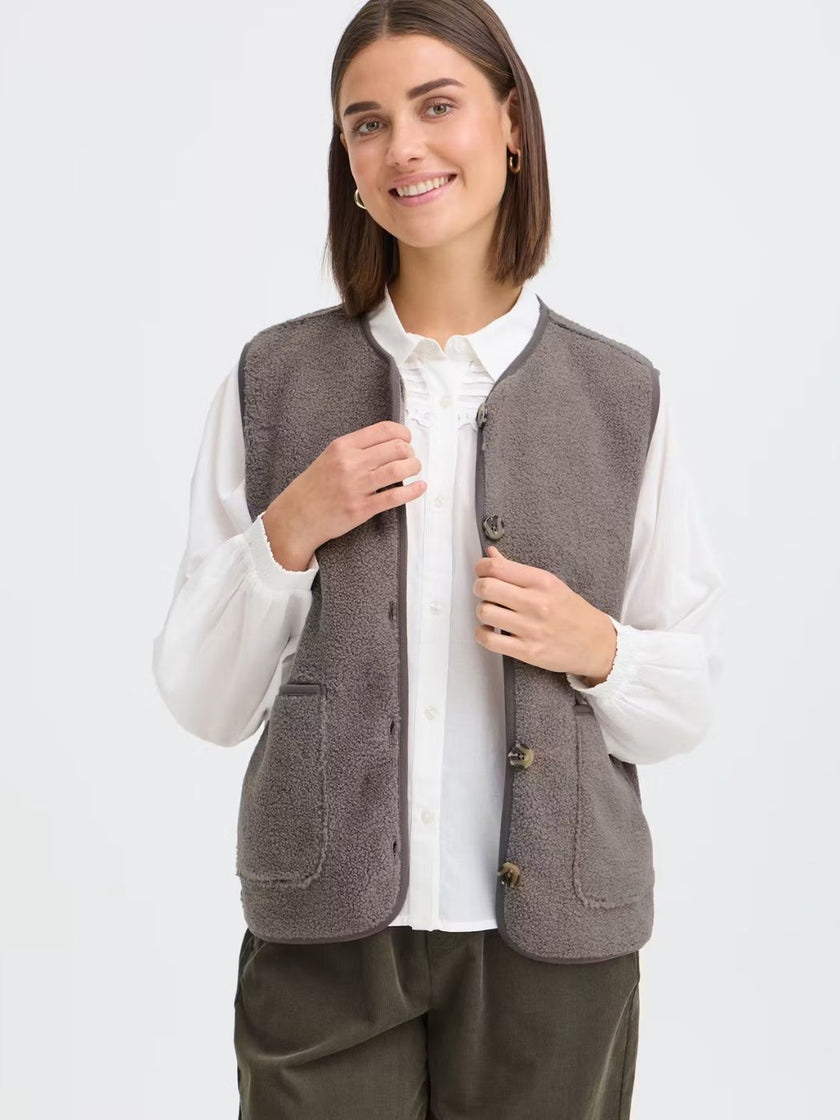 Fransa Women's FRTENYA Teddy Waistcoat - Driftwood - 20618525 at Kings Road Fashions, Leighton Buzzard, UK