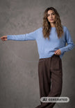 Fynch-Hatton Womens Cashmere Crew Neck Sweater in Powder Blue at Kings Road Fashions, Leighton Buzzard UK