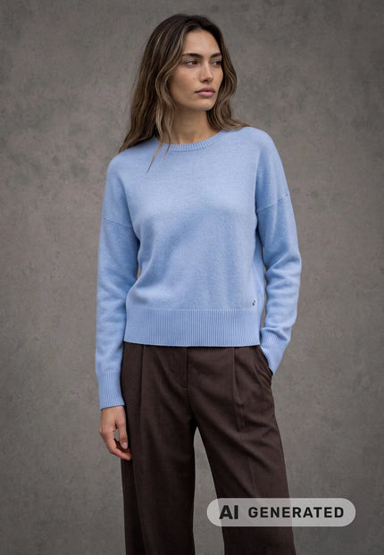 Fynch-Hatton Womens Cashmere Crew Neck Sweater in Powder Blue at Kings Road Fashions, Leighton Buzzard UK