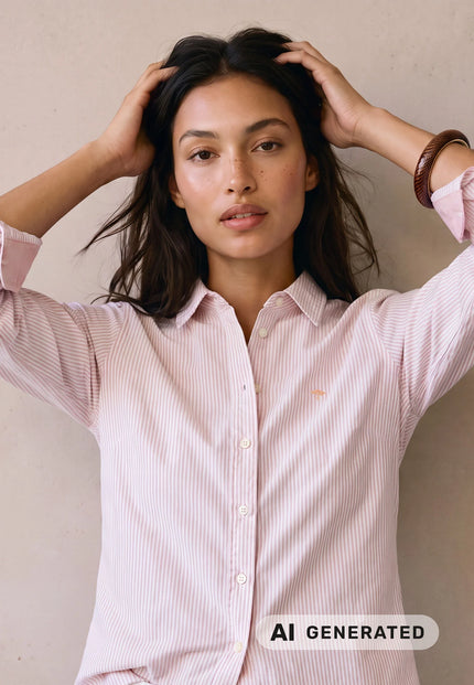 Fynch Hatton Women's Oxford Stripe Blouse Silky Rose - 26141916