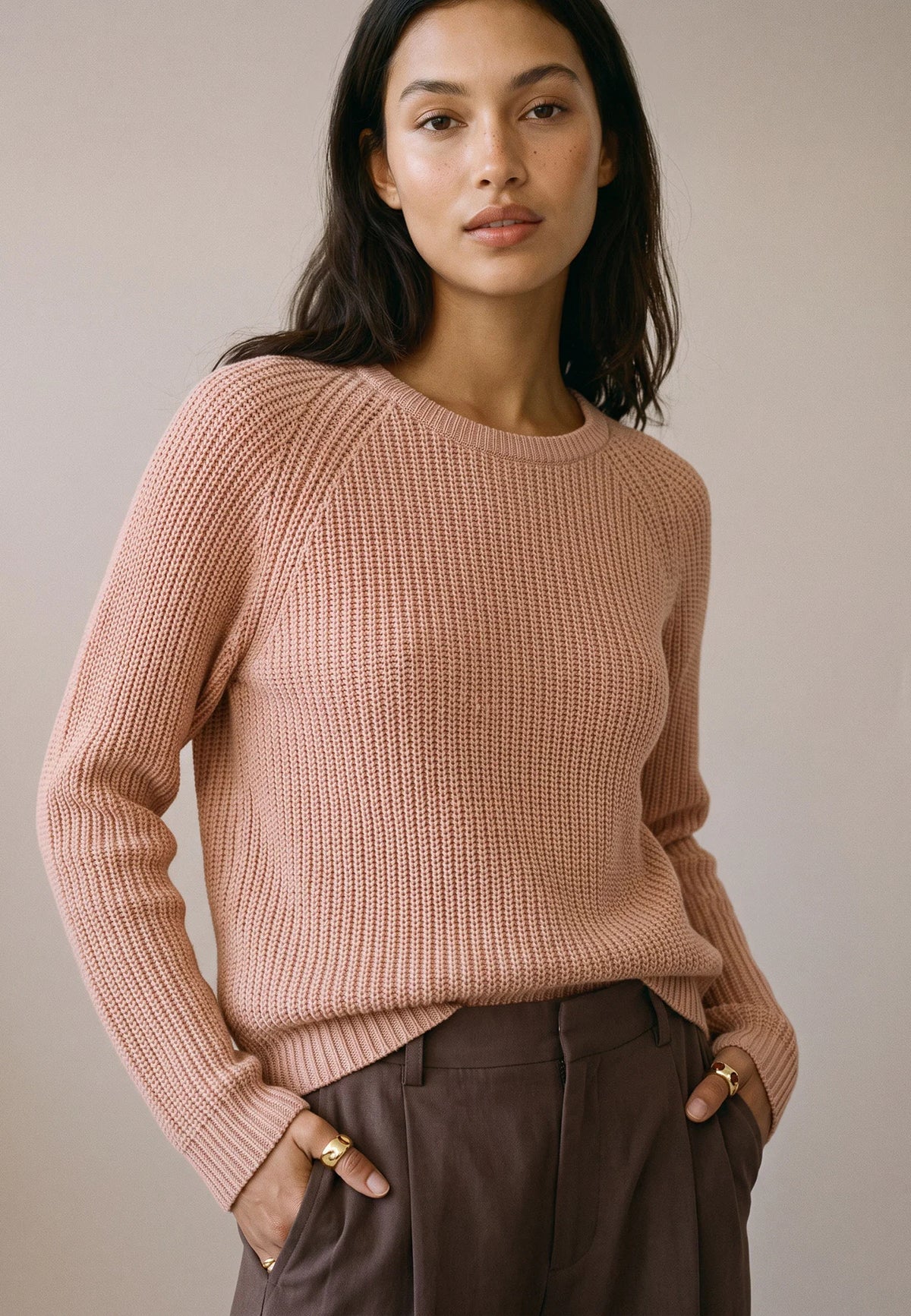 Fynch -Hatton -Women's -Round -Neck -Cotton -Knit -Silky -Rose - 26147101-421