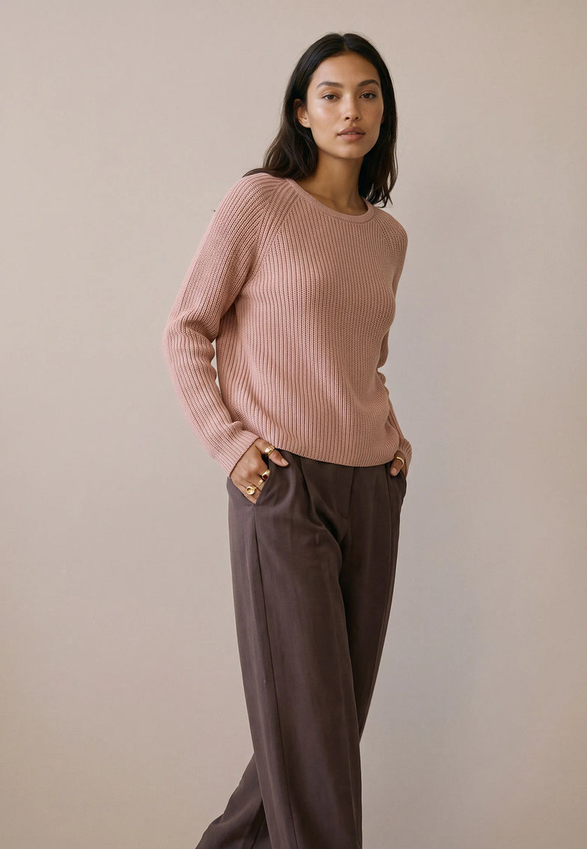 Fynch Hatton Women's Round Neck Cotton Knit Silky Rose - 26147101-421
