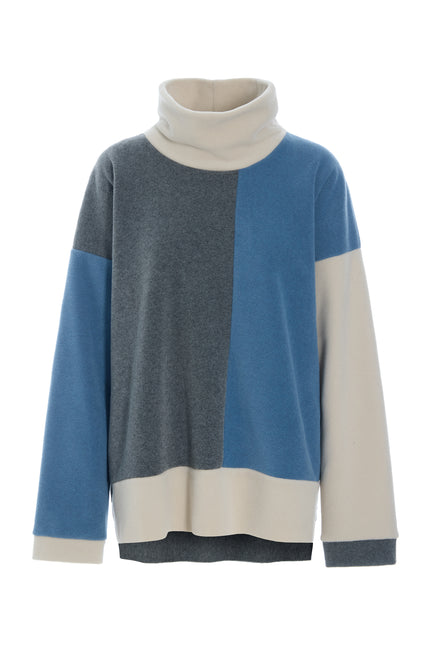Henriette Steffensen - Women's Fleece Patch Sweater High Neck Dusty Blue Mix 1419- Kings-Road-Fashions- Leighton-Buzzard-UK