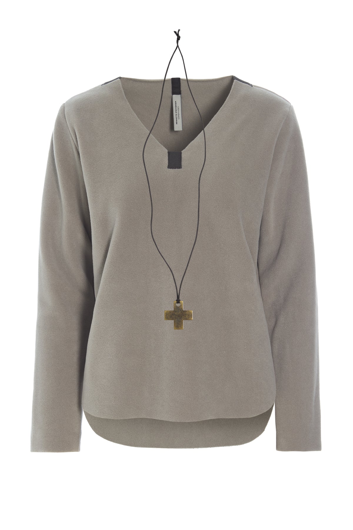 Henriette-Steffensen-HSCPH-Womens-Fleece-V-Neck-Top-1362-Elephant-SS25-Kings-Road-Fashions