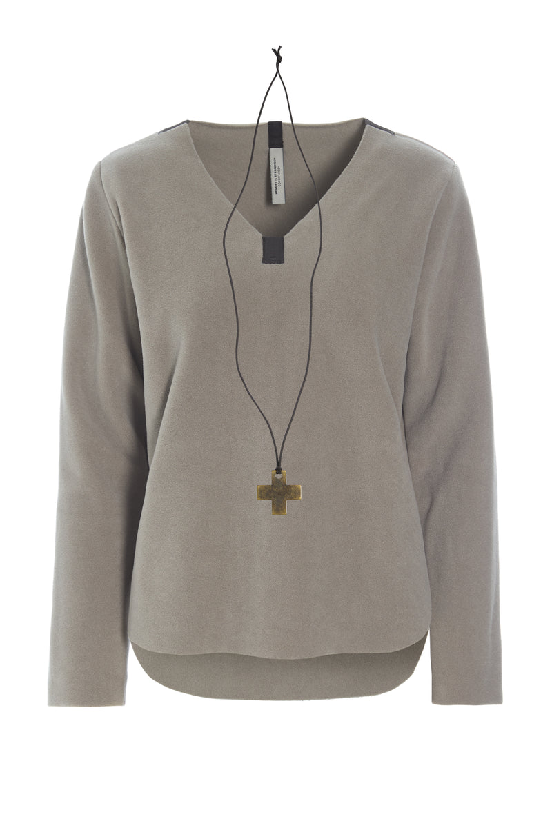 Henriette-Steffensen-HSCPH-Womens-Fleece-V-Neck-Top-1362-Elephant-SS25-Kings-Road-Fashions