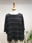 Neirami - Women's Boxy Short Sleeve Fleece B139RG Anthracite with Olive Stripe