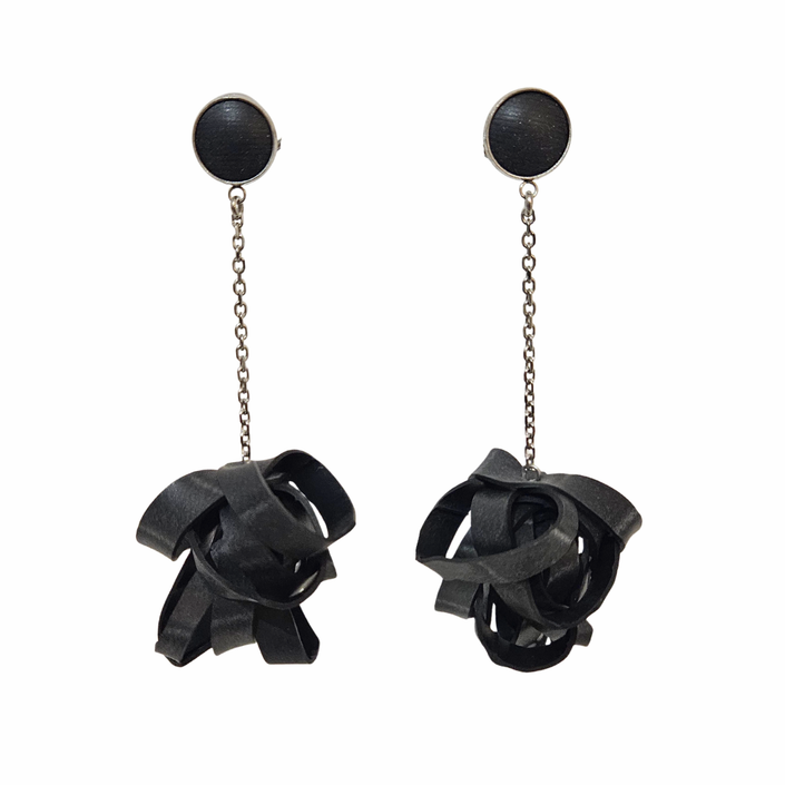 KTCD-Rubber-Pom-Pom-Chain-Earrings-Black