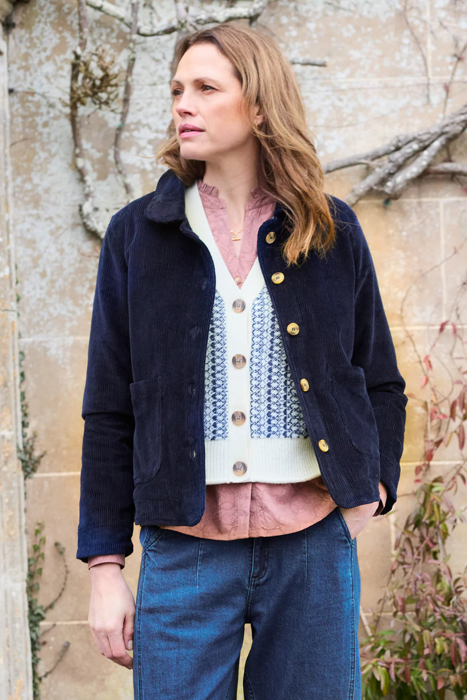 Lily & Me - Ash Navy Stretch Cotton Jumbo Cord Jacket