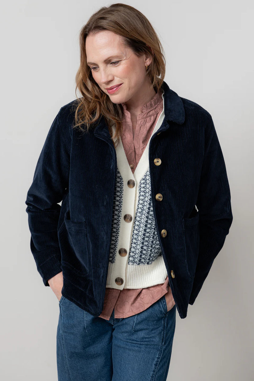 Lily & Me - Ash Navy Stretch Cotton Jumbo Cord Jacket