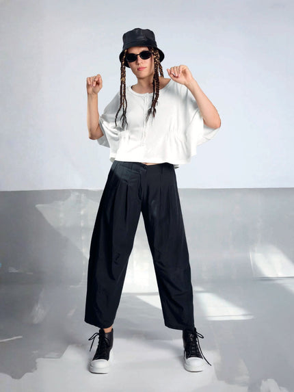 Lurdes-Bergada-SS26-Women_s-Barrell-Leg-Modal-Pant-Black-U26440-Kings-Road-Fashions