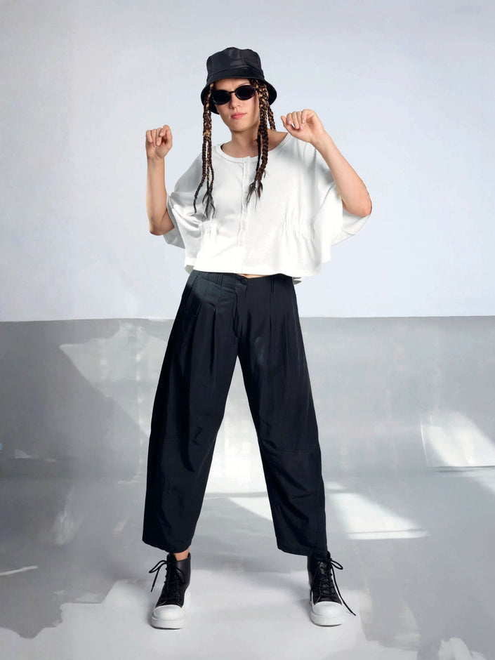 Lurdes-Bergada-SS26-Women_s-Barrell-Leg-Modal-Pant-Black-U26440-Kings-Road-Fashions
