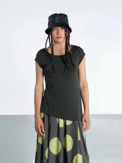 Lurdes-Bergada -SS26- Women's -Iron- Lyocell -Asymmetrical -T-Shirt -U26 733-1