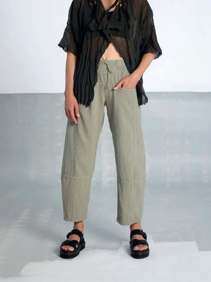 Lurdes- Bergada -SS26- Women's- Textured -Cotton -Barrell -Pant- Sand- U26 340-Kings-Road-Fashions