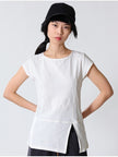 Lurdes Bergada - Women's Cotton Cap Sleeve Tee in Cream U26 723