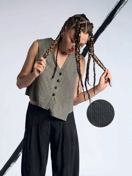 Lurdes Bergada - Women's Tonal Stripe Waistcoat in Toasted or Tonal Black U26 100