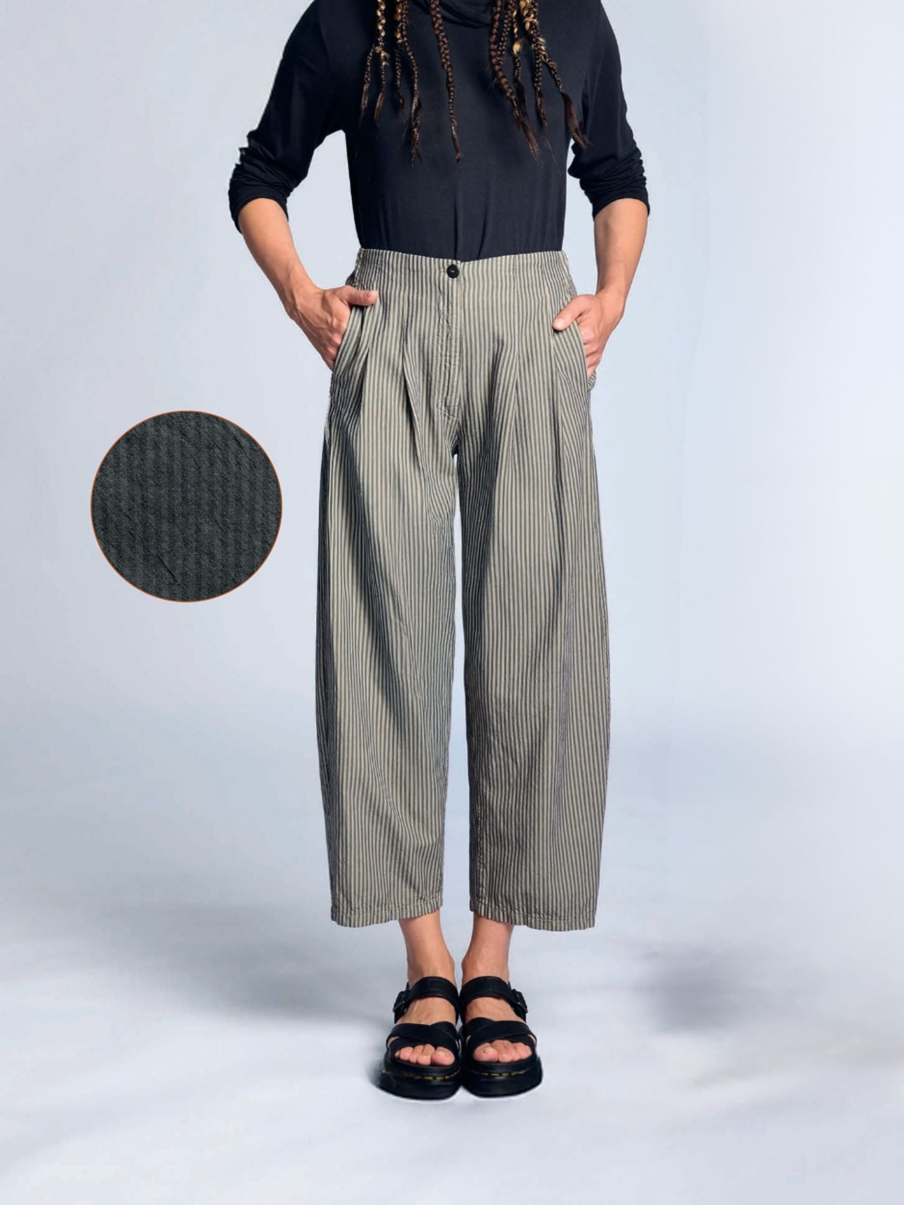 Lurdes Bergada - Women's Tonal Stripe Trousers in Toasted or Tonal Black U26 120