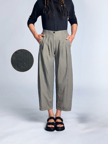 Lurdes Bergada - Women's Tonal Stripe Trousers in Toasted or Tonal Black U26 120