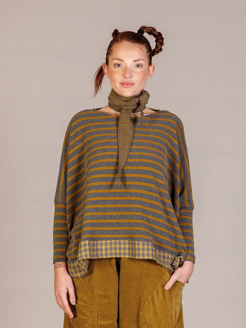 Mama B AW26 - Women's TIPPY Narrow Fleece Neck Scarf Grigio Stripe at Kings Road Fashions, Leighton Buzzard, UK