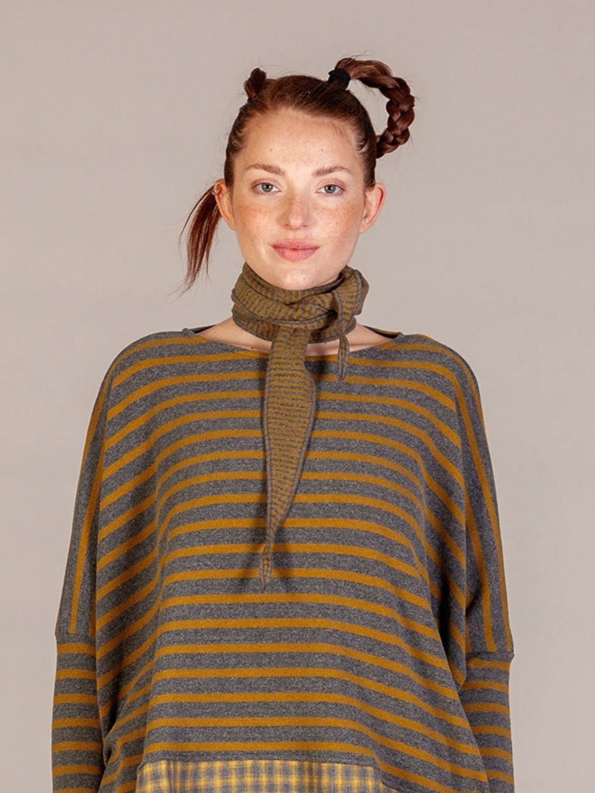Mama B AW26 - Women's TIPPY Narrow Fleece Neck Scarf Grigio Stripe at Kings Road Fashions, Leighton Buzzard, UK