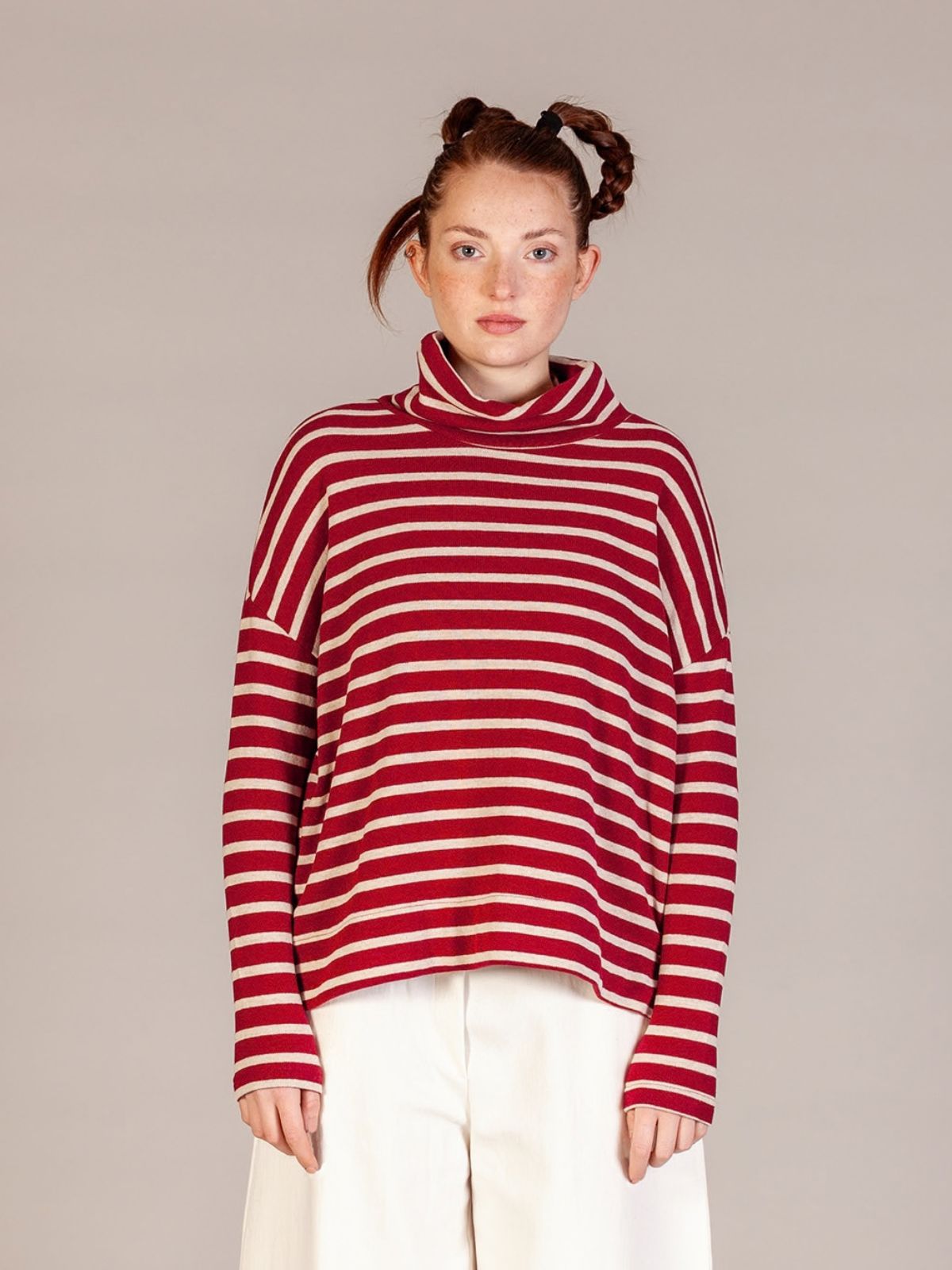 Mama -B -AW26  -Women's- JADE -Roll -Neck -Fleece -Top- Scuro -Stripes- Kings Road Fashions Leighton Buzzard, UK