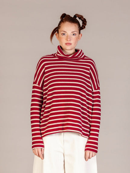 Mama -B -AW26  -Women's- JADE -Roll -Neck -Fleece -Top- Scuro -Stripes- Kings Road Fashions Leighton Buzzard, UK