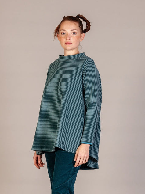 Mama B AW26 - Women's Spino Swing Fleece in Atlantic Narrow Stripe at Kings Road Fashions, Leighton Buzzard, Bedfordshire, UK