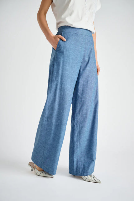 Marie Méro - Women's Wide Leg Trousers Denim Effect - TR53L/189