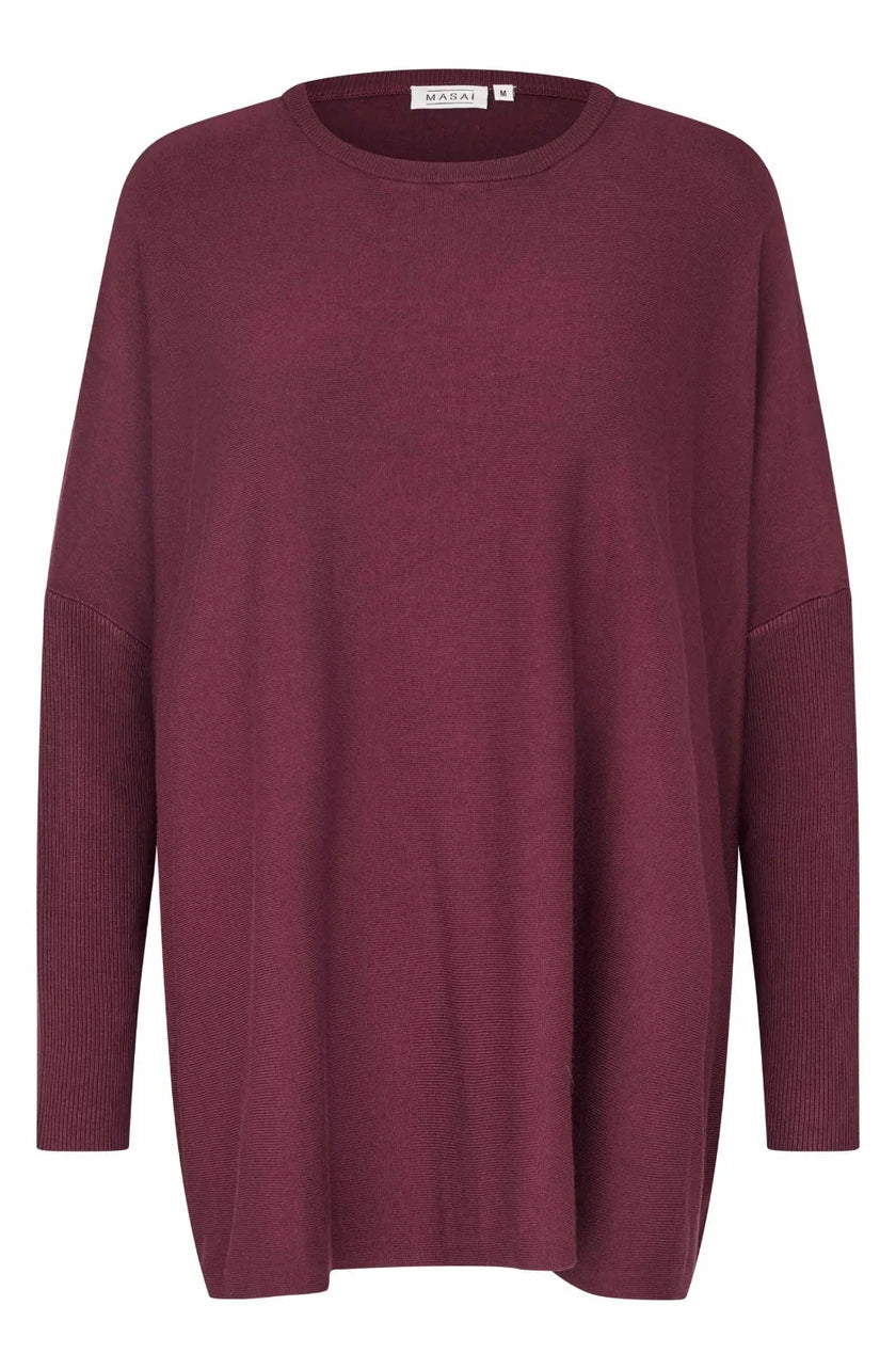 Masai AW26 Women's Fanasi 1001128 Long Fine Knit Sweater in Fig at Kings Road Fashions, Leighton Buzzard, UK