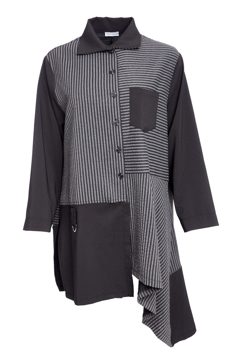 naya-womens-stripped-blouse-with-angled-hem-and-contrast-sleeve-plus-panels-naw25191-in-black-grey