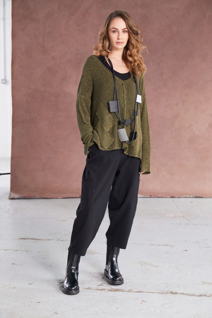 naya-womens-loose-weave-v-neck-knit-with-layered-on-sections-naw25327-in-moss