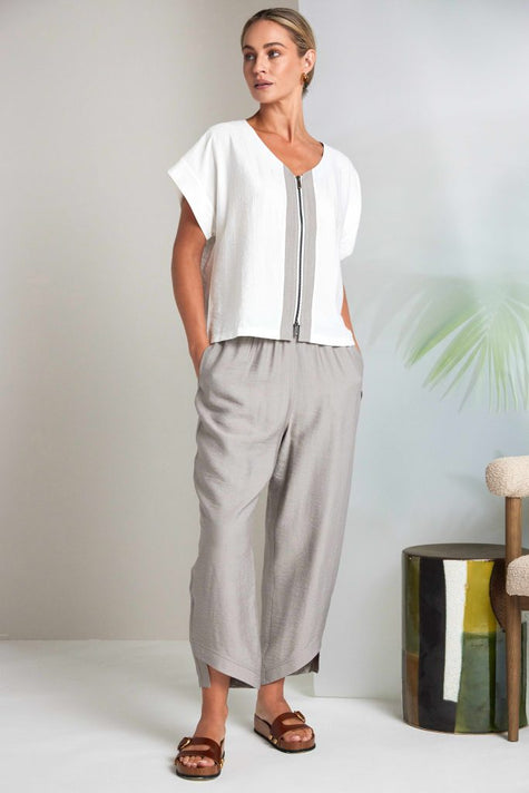Naya - Curved Hem Light Trouser in Pebble NAS26158