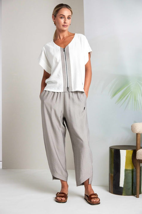 Naya - Curved Hem Light Trouser in Pebble NAS26158