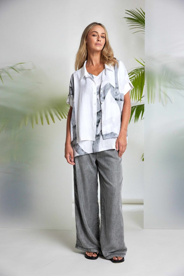 Naya Marbled Ribbon Collared Shirt in Granite NAS26315