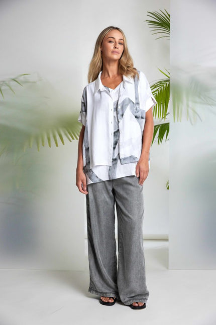 Naya Marbled Ribbon Collared Shirt in Granite NAS26315