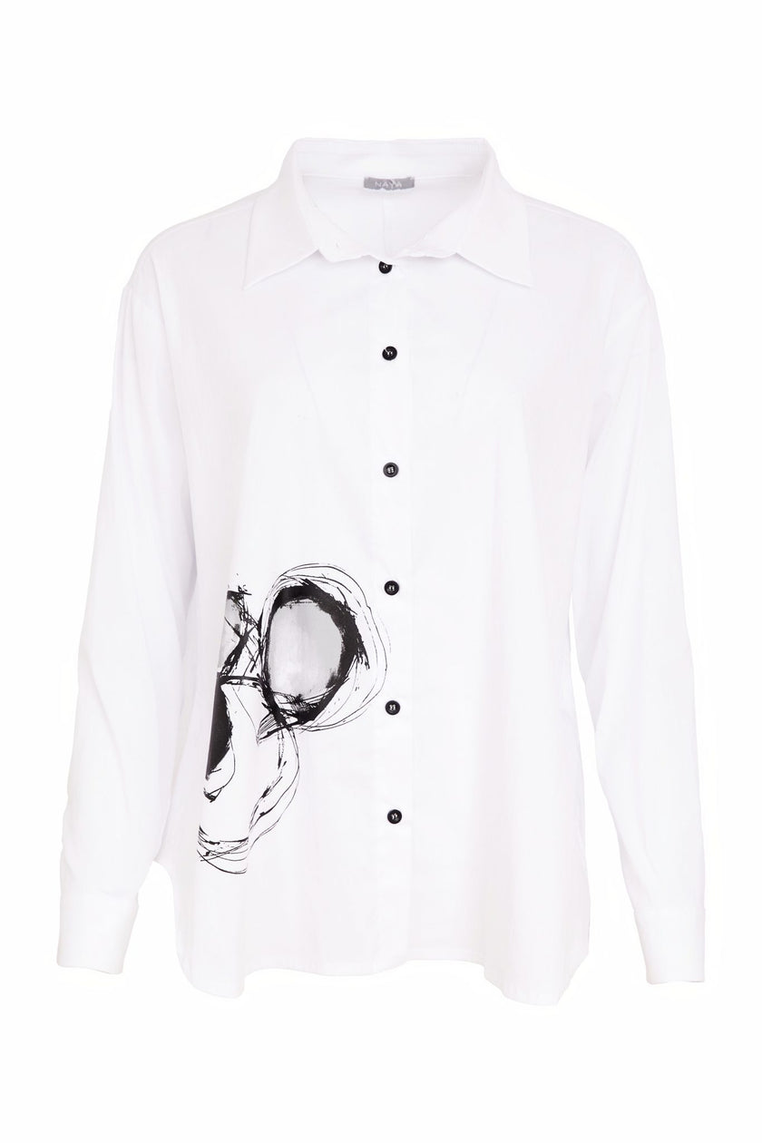 Naya - Black + White Placement Print Shirt NAS26144