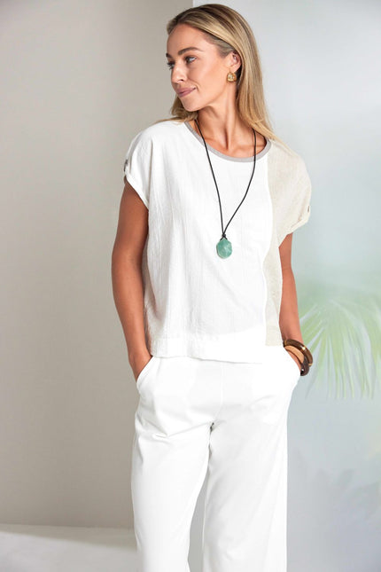 Naya - Round Neck Top With Contrast Panel NAS26160